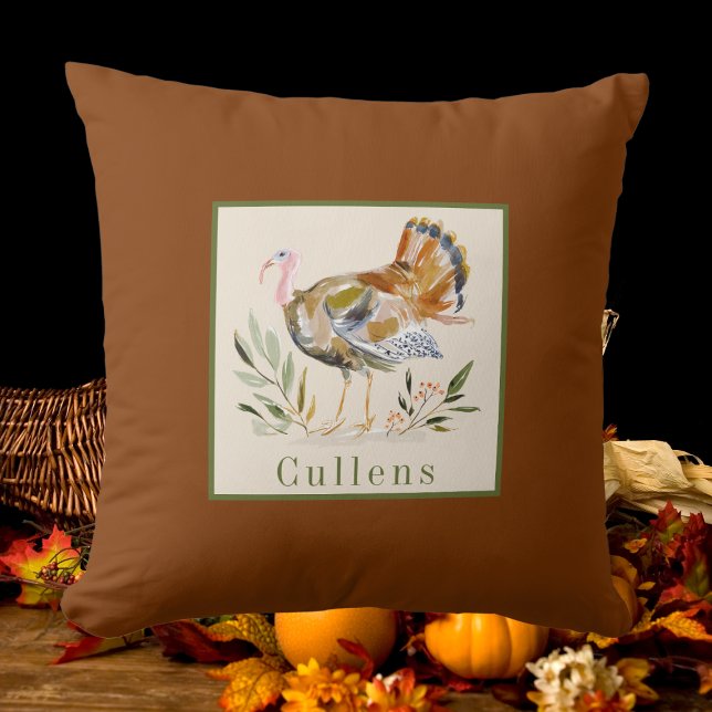 Watercolor Thanksgiving Turkey Personalised Cushion (Creator Uploaded)