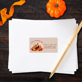 Watercolor Thanksgiving Turkey & Pumpkins Address Label