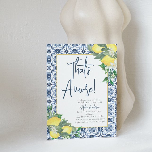 Watercolor That's Amore Lemon Bridal Shower Invitation (Creator Uploaded)