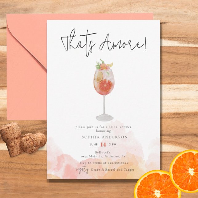Watercolor That's Amore Spritz Bridal Shower Invitation (Creator Uploaded)