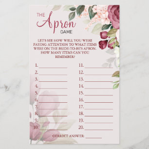 Watercolor  The Apron Bridal shower game card