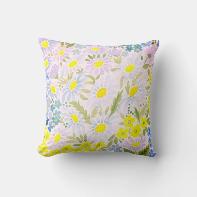 Watercolor . The flowers of the field . Chamomile Cushion (Front)