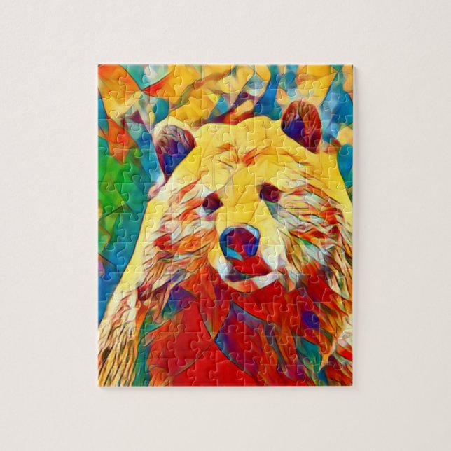 Watercolor Theme Artsy Colorful Bear Puzzle (Vertical)