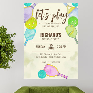 Watercolor Theme Pickleball Light Birthday Party Invitation