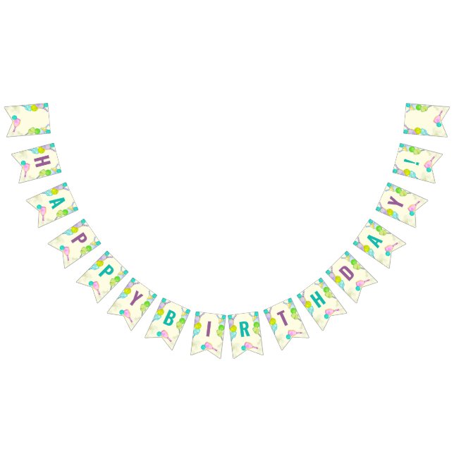 Watercolor Theme Pickleball Sports Birthday Party Bunting (All)