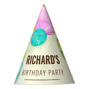 Watercolor Theme Pickleball Sports Birthday Party Hat