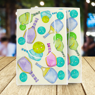 Watercolor Theme Pickleball Sports Birthday Party Medium Gift Bag
