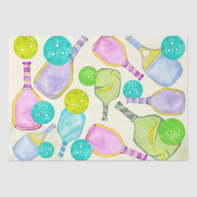 Watercolor Theme Pickleball Sports Birthday Party Tissue Paper (Front)