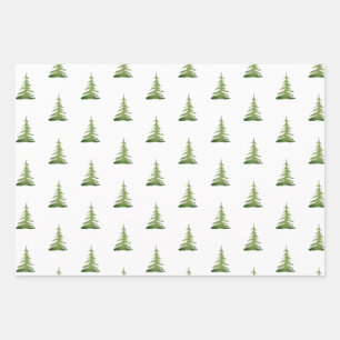 Watercolor Themed Christmas Tree Pattern Gift Tree Wrapping Paper Sheet