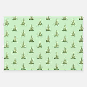 Watercolor Themed Christmas Tree Pattern Gift Wrapping Paper Sheet