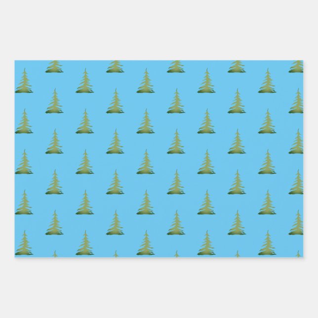 Watercolor Themed Christmas Tree Pattern Gift Wrapping Paper Sheet (Front)