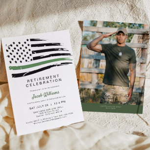Watercolor Thin Gre Line Flag Retirement Party Invitation