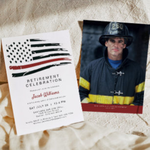 Watercolor Thin Red Line Flag Retirement Party Invitation