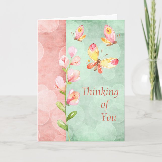 Watercolor Thinking of you card with Butterflies (Front)
