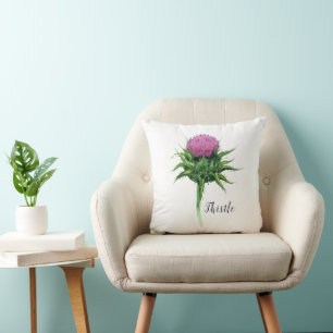 Watercolor Thistle Floral Cushion