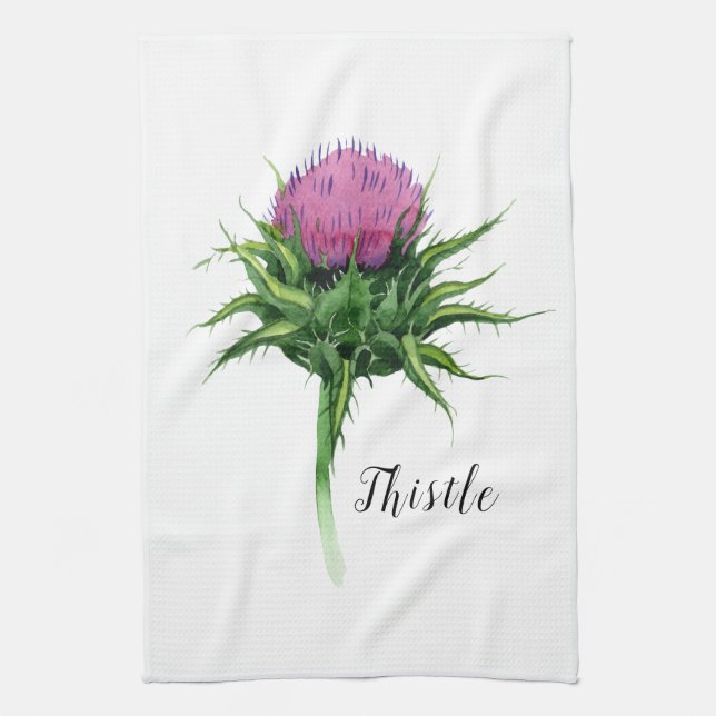 Watercolor Thistle Tea Towel (Vertical)
