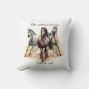 Watercolor Three Horses Farm Animal Fun Quote Cushion