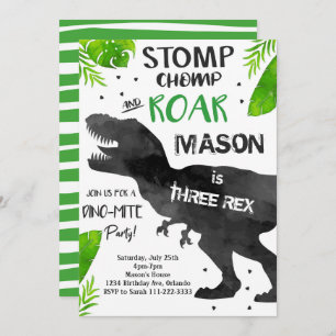 Watercolor Three-Rex Dinosaur 3rd Birthday Invite