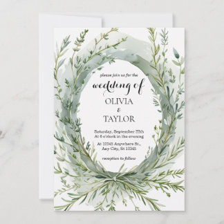 Watercolor Thyme Rosemary Sprig Wreath Wedding Invitation