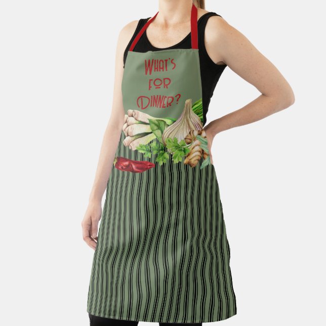 Watercolor Ticking Stripe What's for Dinner Apron (Insitu)
