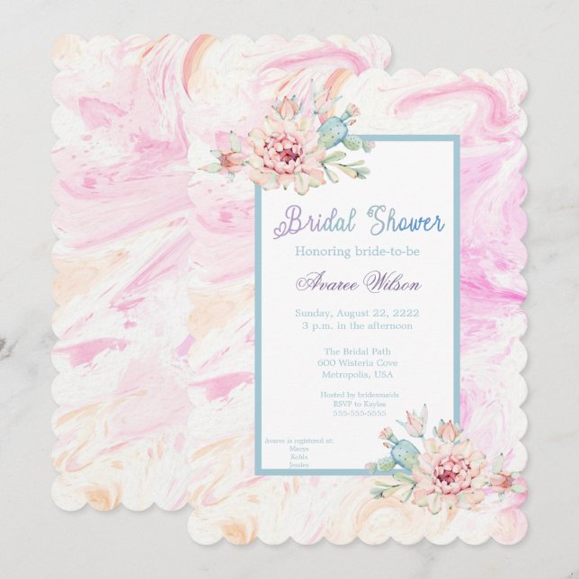 Watercolor Tie Dye and Flowers Cotton Candy Colour Invitation (Front/Back)