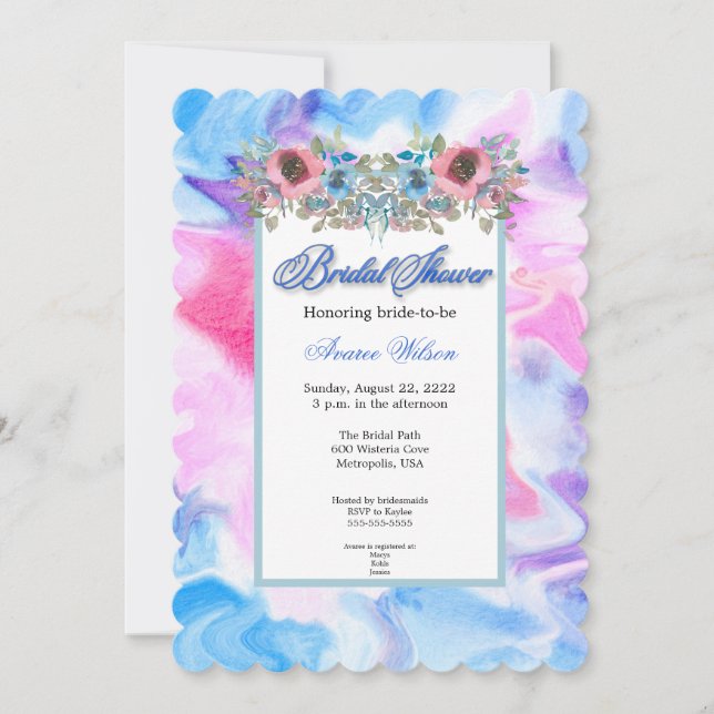 Watercolor Tie Dye and Flowers Invitation (Front)