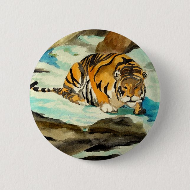 Watercolor Tiger 6 Cm Round Badge (Front)