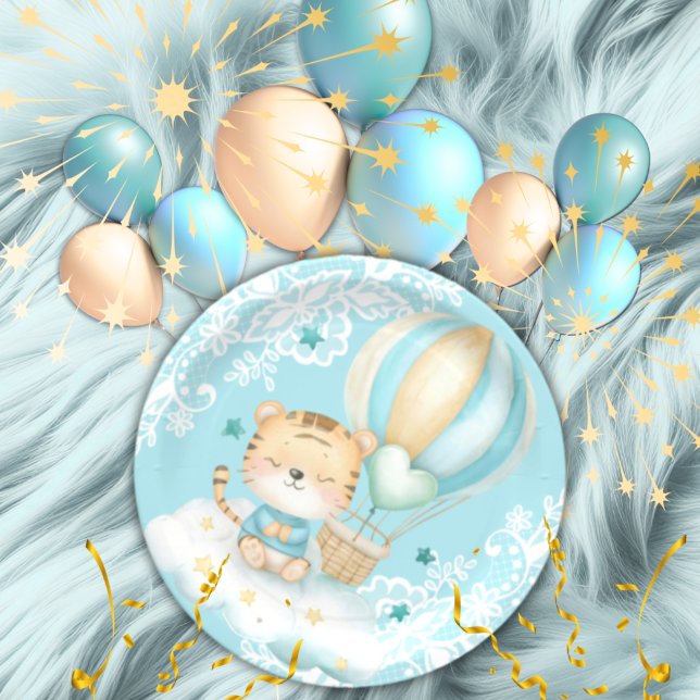 Watercolor Tiger & Balloon birthday paper Plates (Creator Uploaded)