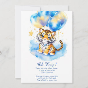 Watercolor Tiger Boy Baby Shower Invitation
