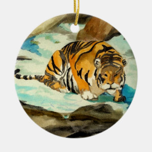 Watercolor Tiger Ceramic Tree Decoration