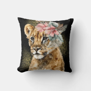 Watercolor Tiger Floral Art Cushion