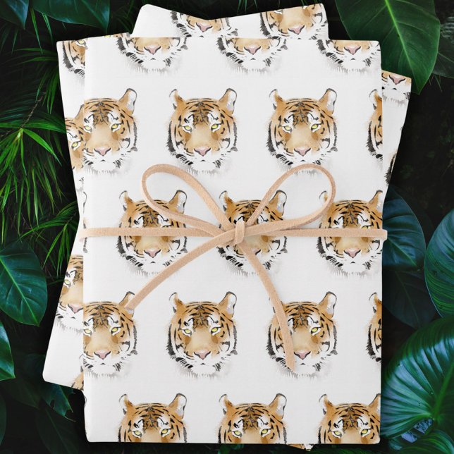 Watercolor Tiger Head Animal Wrapping Paper Sheet (Creator Uploaded)