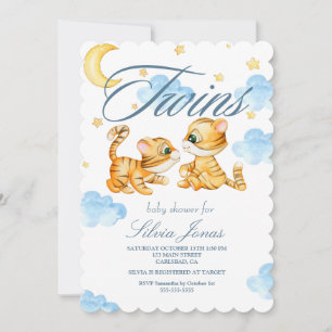 Watercolor Tiger jungle animal twins baby shower Invitation