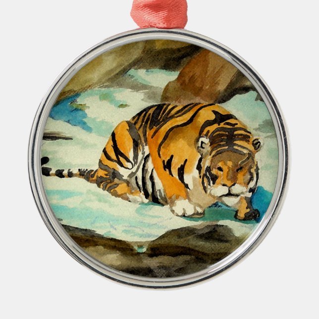 Watercolor Tiger Metal Tree Decoration (Front)