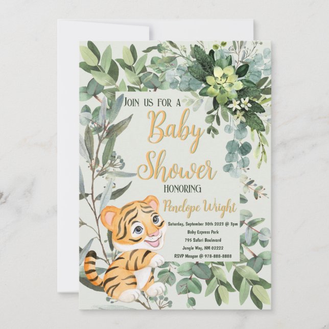 Watercolor Tiger Pale Green Baby Shower Invitation (Front)