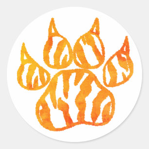 Watercolor Tiger Paw Print Custom Classic Round Sticker