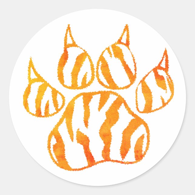 Watercolor Tiger Paw Print Custom Classic Round Sticker (Front)