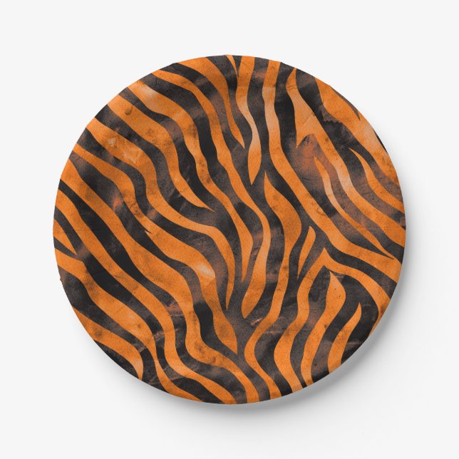 Watercolor Tiger Print Paper Plate (Front)