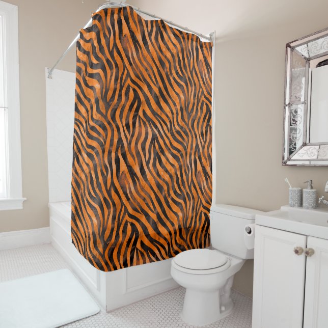 Watercolor Tiger Print Shower Curtain (In Situ)