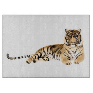Watercolor Tiger Resting Cutting Board
