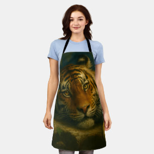 Watercolor Tiger Resting in Night Forest Apron