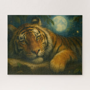 Watercolor Tiger Resting in Night Forest Jigsaw Puzzle