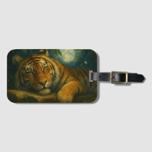 Watercolor Tiger Resting in Night Forest Luggage Tag