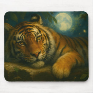 Watercolor Tiger Resting in Night Forest Mouse Mat