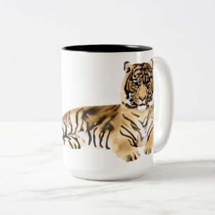 Watercolor Tiger Resting Two-Tone Coffee Mug
