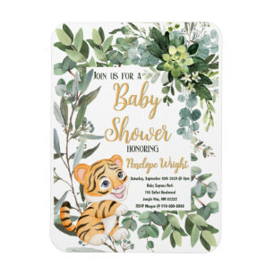 Watercolor Tiger Safari Jungle Leaf Baby Shower Magnet