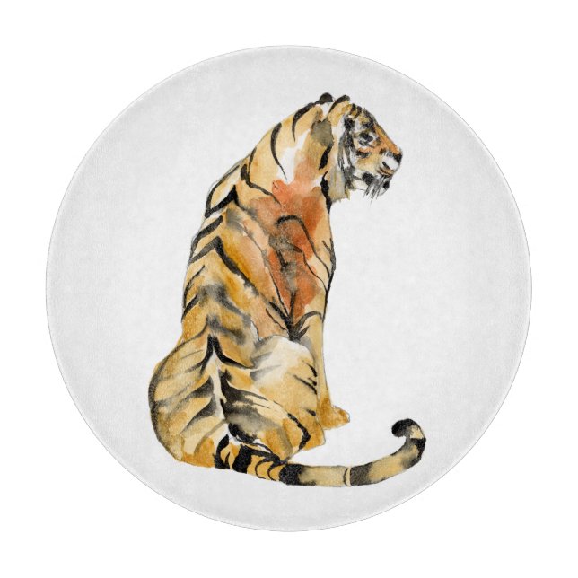 Watercolor Tiger Sitting Cutting Board (Front)