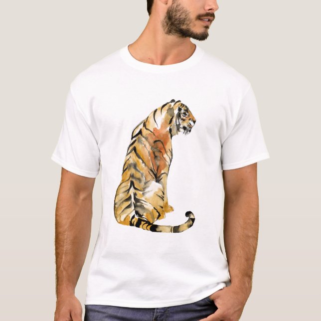 Watercolor Tiger Sitting T-Shirt (Front)