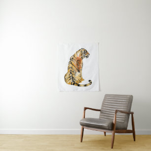 Watercolor Tiger Sitting Tapestry