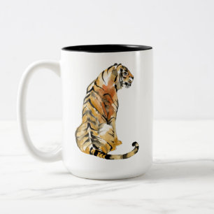 Watercolor Tiger Sitting Two-Tone Coffee Mug